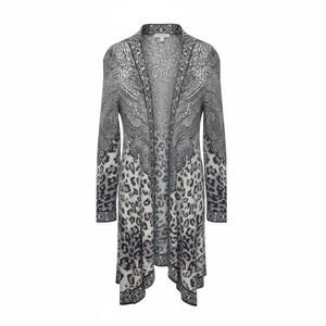 Zozo Long Open Front Knit Cardigan Size Medium Mixed Animal Print-Ikat